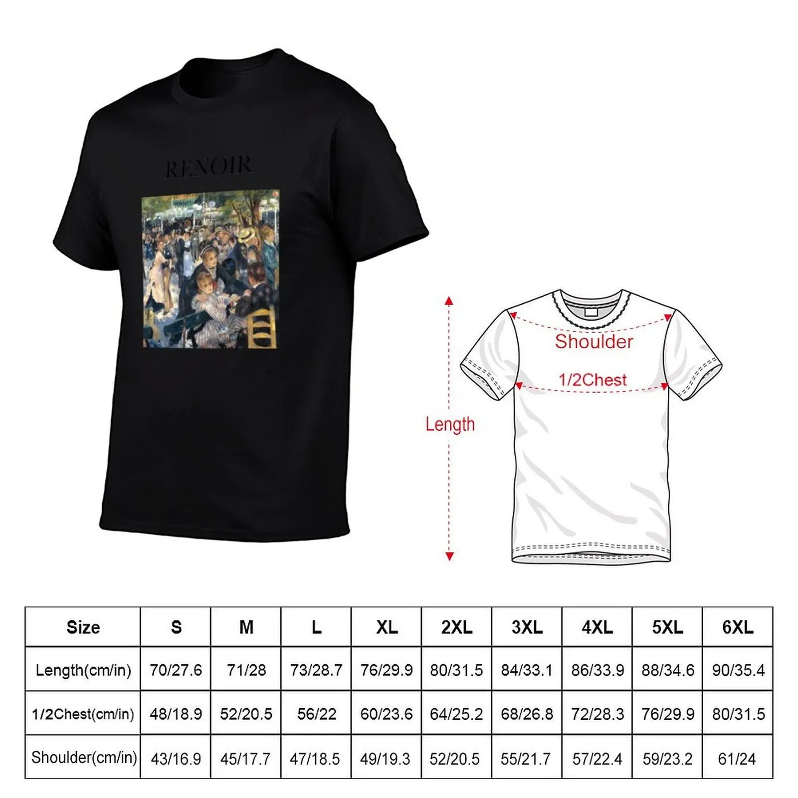 Renoir -Bal au moulin de la Galette T-Shirt Large Size Basic Casual T-Shirt